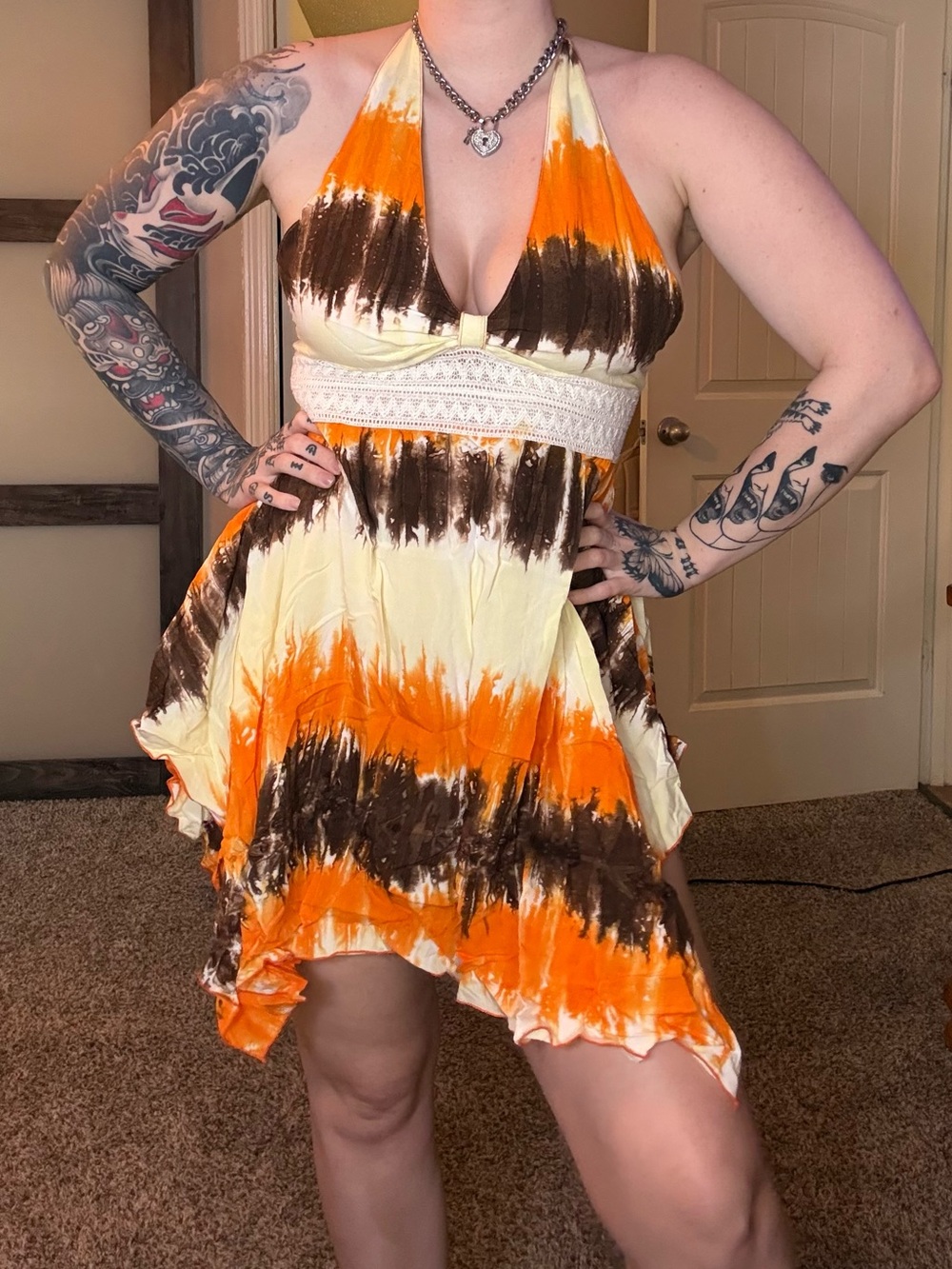 3/$20 Orange Tie-Dye Halter Dress